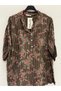 Women's Brown Italian Line and Floral Patterned Fakir Sleeve Buttoned Judge Collar Blouse 40 - 44 Size - 3