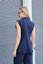 Women's Collared Vest with Pocket Flaps and Double Buttons, Lightweight Lycra Fabric - Navy Blue - 7