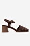 Evora Brown Suede Genuine Leather Women's Thick Heeled Sandals - 4