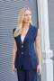 Women's Collared Vest with Pocket Flaps and Double Buttons, Lightweight Lycra Fabric - Navy Blue - 5