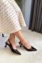Women's Flow Brown Patent Leather Pointed Toe Short 5 cm Heeled Comfortable Stylish Open Back Stiletto Shoes - 3