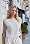 Women's Linen Look Boat Neck Asymmetrical Pleated Gathered Blouse-Cream - 6