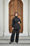 Women's Hidden Zipper Belted Pants Suit Black