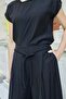 Women's Wide Crew Neck Collar Blouse with Knitted Accessories and Shoulder Epaulettes - Black - 6
