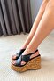 Women's Forge Black 10 cm Padded Written Cork Sole Shoes & Sandals - 6