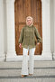 Women's Collared Gathered Shirt Khaki Green - 5