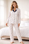 Heart Patterned %100 Cotton Shirt Collar Long Sleeve Women's Pajama Set - 2