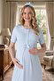 New Season Blue Shawl Collar Full Length Jacquard Summer Elegant Lace Maternity Maternity Dressing Gown Nightgown Set - 5