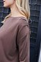 Women's Lycra Silky Textured Modal Combed Cotton Boat Neck Above Elbow Pleated Asymmetrical Blouse-Coffee - 5