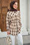 Women's Plaid Pattern Waist Tie Shirt Khaki Green - 2