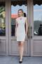 Women's Lycra Fabric Lined Patterned Tulle High Collar Low Shoulder Above Knee Office/Evening Dress