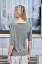 Women's Lycra Silky Textured Modal Combed Cotton Boat Neck Pleated Asymmetrical Blouse Above Elbow Length-Khaki - 7