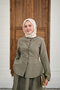 Women's Snap Fastener Skirt Suit with Stitching Detail Green - 6