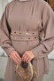 Women's Gold Snap Belted Pants Suit Stone - 7