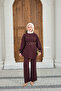 Women's Gold Snap Fastener Belted Pants Suit Plum