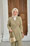 Women's Double Belted Jacket Suit Water Green - 3
