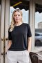 Women's Lycra Silky Textured Modal Combed Cotton Wide Zero Neckline Low Shoulder Short Sleeve Blouse-Black - 2