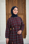 Women's Plaid Pattern Bronchus Detail Back Tie Dress Burgundy - 3