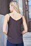 Women's Lycra-Free Stylish Fabric Blouse with Lace Collar and Rope Straps - Brown - 5