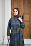Women's Plaid Pattern Bronchus Detail Back Tie Dress Green - 6