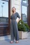 Women's Silky Soft Tok Fabric V-Neck Gathered Shoulders Wide Leg Pleated Short Sleeve Jumpsuit-Anthracite - 3