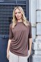 Women's Lycra Silky Textured Modal Combed Cotton Boat Neck Above Elbow Pleated Asymmetrical Blouse-Coffee - 2