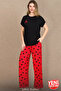 Heart Patterned Wide Leg Pajamas Crew Neck Black Short Sleeve Pajamas Set 12686 - 4