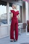Lycra Thick Crepe Fabric Stylish Office Evening Dress Jumpsuit with Ruffled Sleeves and Accessories - Burgundy - 8