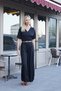 Women's Silky Soft Tok Fabric V-Neck Gathered Shoulders Wide Leg Pleated Short Sleeve Jumpsuit-Black - 3