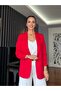 Red Blazer with Ruffle Detail on the Sleeves - 4