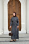 Women's Plaid Pattern Bronchial Detail Back Tie Dress Navy Blue - 5