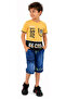 Boy's Be Cool Text Patterned T-Shirt and Denim Shorts Yellow Color Two-Piece Set - 2