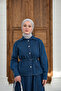 Women's Buttoned Waist Tie Jeans Set Navy Blue - 3