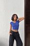 Women's Cobalt Blue V-Neck Short Sleeve Slim Fit T-Shirt Nj140 - 5