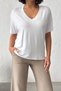 Women's White V-Neck Short Sleeve Basic T-Shirt Nj144 - 7
