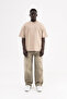 Men's Washed Baggy Jean Trousers Khaki - 5
