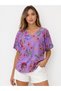 Women's Purple Floral Patterned Blouse – Summer Casual Fit Stylish Blouse