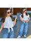 Girl's White Blouse and Hearted Jeans Set-25225