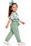 Girl's Leaf Patterned Blouse and Aerobin Trousers Green Color Two-Piece Set - 2