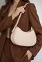 Women's Beige Baguette Handbag and Shoulder Bag with Adjustable Strap - 3