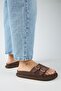 Lirio Women's Genuine Leather Single Strap Double Buckle Brown Slippers - 5