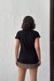 Women's Black Tulle Detailed V-Neck T-Shirt Nj160 - 7