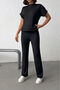 Women's Black Basic Elastic Waist Top and Bottom Set Nj145