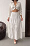 Women's White Elastic Waist Flared Maxi Skirt Nj134