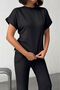 Women's Black Basic Elastic Waist Top and Bottom Set Nj145 - 3