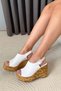 Women's Pure White 10 cm Padded Written Cork Sole Shoes - 5
