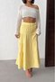 Women's Yellow Elastic Waist Muslin Midi Skirt Nj132 - 2
