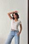Women's White V-Neck Short Basic T-Shirt Nj138 - 3