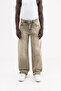 Men's Washed Baggy Jean Trousers Khaki