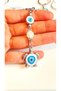 Silver Evil Eye Keychain with White Turtle Eye Pattern - 3
